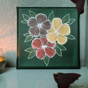 Tableau floral décoration 15x15cm Art canvas Acrylique image 1