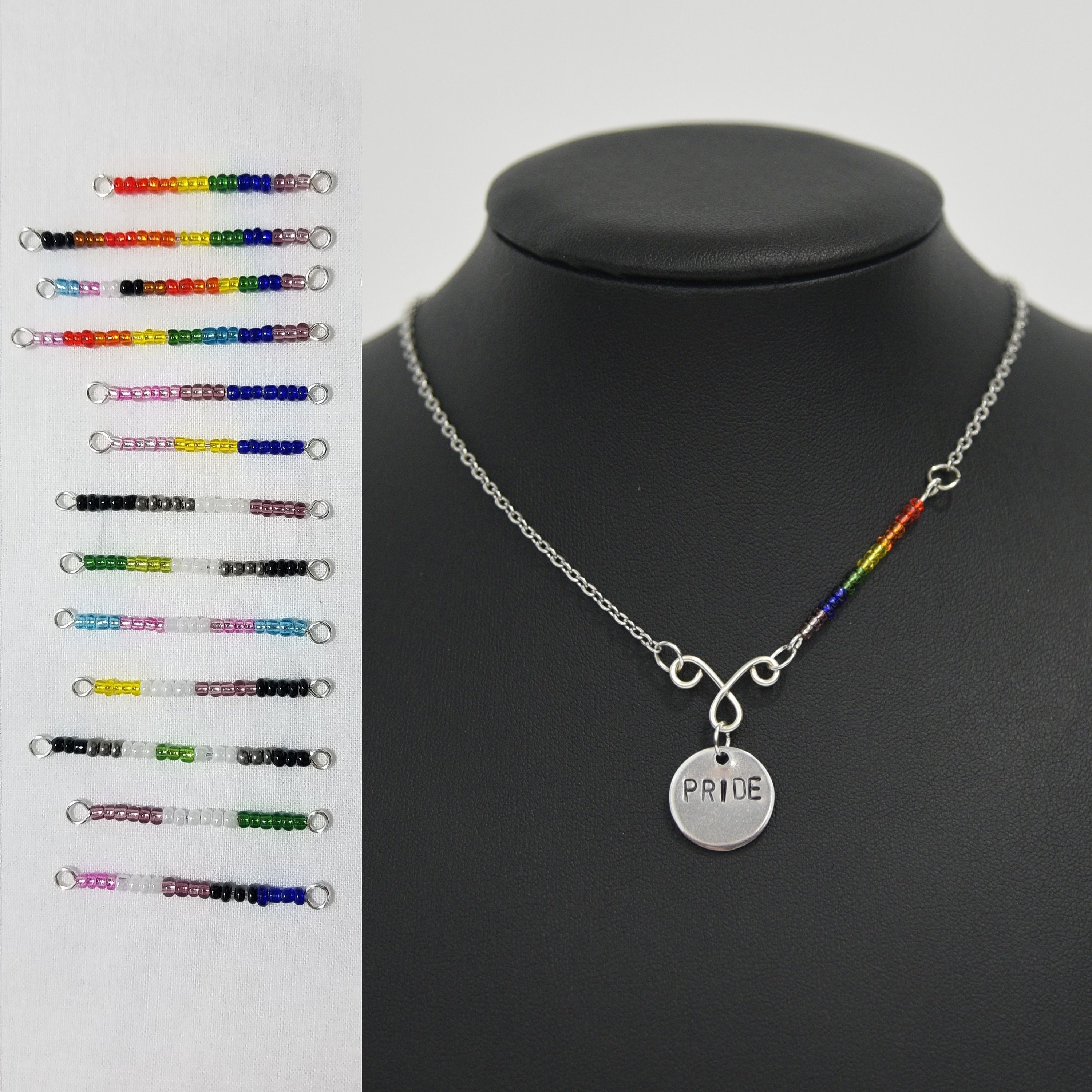 Minimalist Handmade Jewelry Subtle LGBT Present Personalized Charm Pendant Crystal LGBTQ Pride Flag Silver Bar Necklace Coming Out Gift