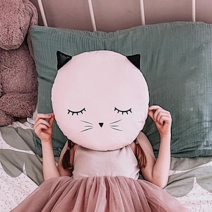 Cat Nursery Decor Pillow, Cat Stuffed Toy Animal Plush Cushion Kids Decorative Throw Themed Baby Shower Boy Girl Birthday Canopy  kitten