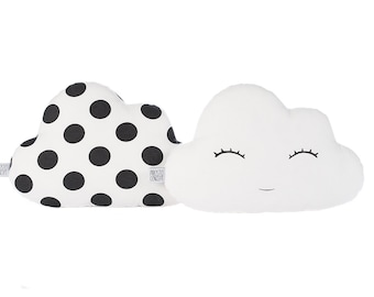 White And Polka Dot Cloud Pillows, Cloud Nursery Decor, Cloud NurseSet Of 2 Cushions, Monochrome Nursery Decor, Kids Corner Decor, Toddler