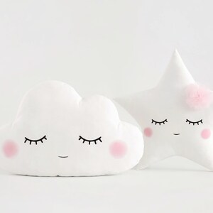 Set of cloud and star shaped pillows Baby cushion Nursery decor for girl Sleepy (eyes down)