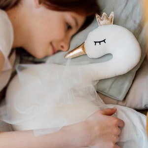 Almohada de cisne, cojín decorativo para guardería de niña, almohada decorativa, juguete de peluche de cisne princesa, regalo para habitación de niños recién nacidos, cama de guardería blanca y rosa