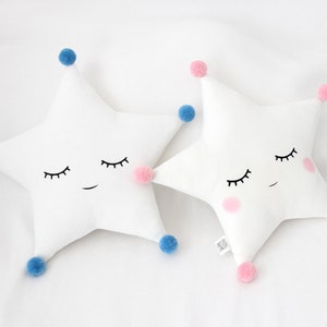 Dekoracja pokoju dziecięcego Biała poduszka w kształcie gwiazdy z pomponem, wymarzona poduszka Pomysł na prezent na baby shower Noworodek Chłopiec Dziewczynka Łóżko neutralne pod względem płci Dzieci Niebo Tipi