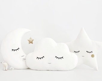 Set Of 3 Nursery Pillows ~ Moon Star Cloud Pillows ~ Baby Room Cushions