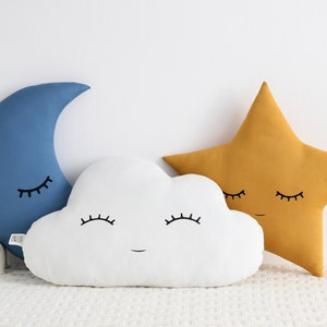 Moon Star and Cloud Pillows, Set Of 3 Plush Toys, Pillows For Kids, Nursery Throw Pillows, Toddler Pillows, Cozy Kids Pillow, Gift For Kids