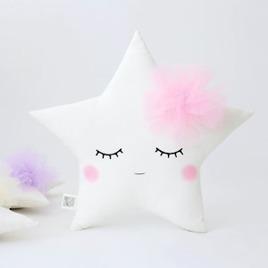 Cojín de estrella para decoración de guardería con flor de tul, idea de regalo de almohada de ensueño para baby shower, manta para niña recién nacida, habitación infantil, cama para niños, cielo