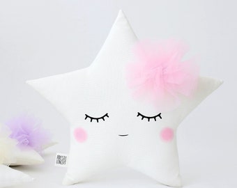 White or pink star pillow ~ Baby girl nursery decor ~ Star cushion