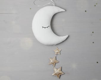 Moon Mobile, Baby Mobile, Moon Nursery Decor, Celestial Mobile, Moon And Stars Decor, Crib Toys, Nursery Mobile, Crescent Moon Mobile