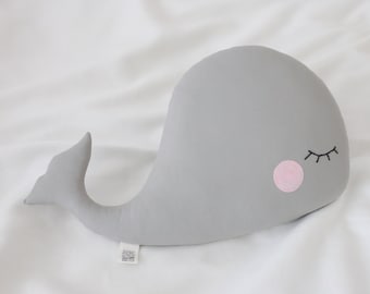 Whale Pillow, Whale Cushion, Whale Plush Toy, Gray Pillow, Baby Pillow, Kids Pillow, Whale Stuffed Toy, Throw Pillow, Nursery Decor