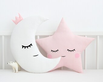 Conjunto de almohadas de luna y estrella ~ Almohadas para niñas pequeñas ~ Baby shower rosa