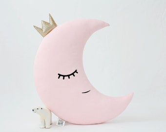 Pink moon pillow ~ Baby girl nursery decor ~ Crescent moon cushion