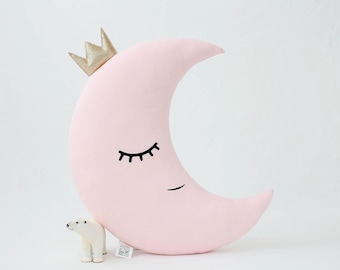 Pale Pink Crescent Moon Cushion for Nursery Decor, Baby Shower Gift Idea Dreamy Pillow Infant Canopy Kids Room Sky Bed Newborn Girl Teepee