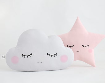 Set of nursery pillows ~ Star and cloud cushions ~ Kids plush pillows