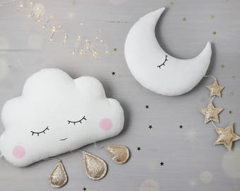 Baby cloud mobile ~ Crescent moon mobile ~ Nursery decor