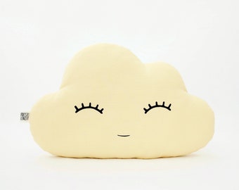 Soft Yellow Cloud Pillow for Nursery Decor, Baby Cushion Shower Gift Infant Boy Girl Gender Neutral Throw Kids Room Children Bed Teepee Sky