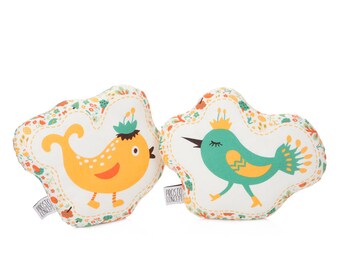 Animal Cushions, Set Of Two Bird Pillows, Bird Pillows, Kids Pillows, Decorative Pillows, Forest Nursery Decor, Woodland Playroom Decor,Gift