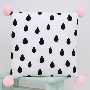 Pom Pom Pillow, Monochrome Pillow, Scandinavian Pillow, Cushion With Pom Poms, Black And White Pillow, Nordic Pillow, Minimalist Pillow zdjęcie 3