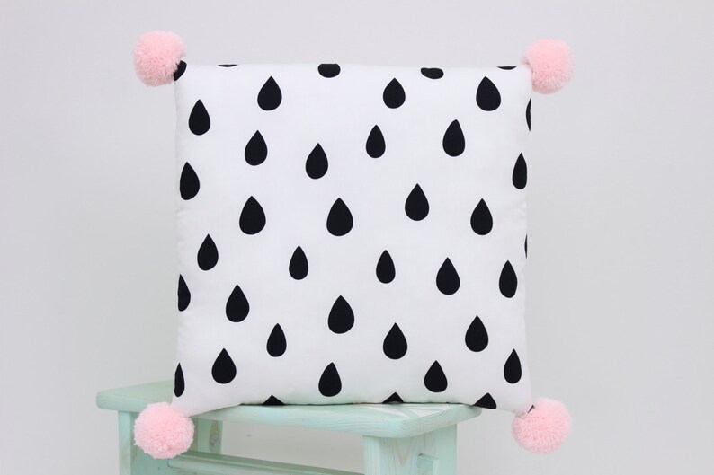 Pom Pom Pillow, Monochrome Pillow, Scandinavian Pillow, Cushion With Pom Poms, Black And White Pillow, Nordic Pillow, Minimalist Pillow zdjęcie 3