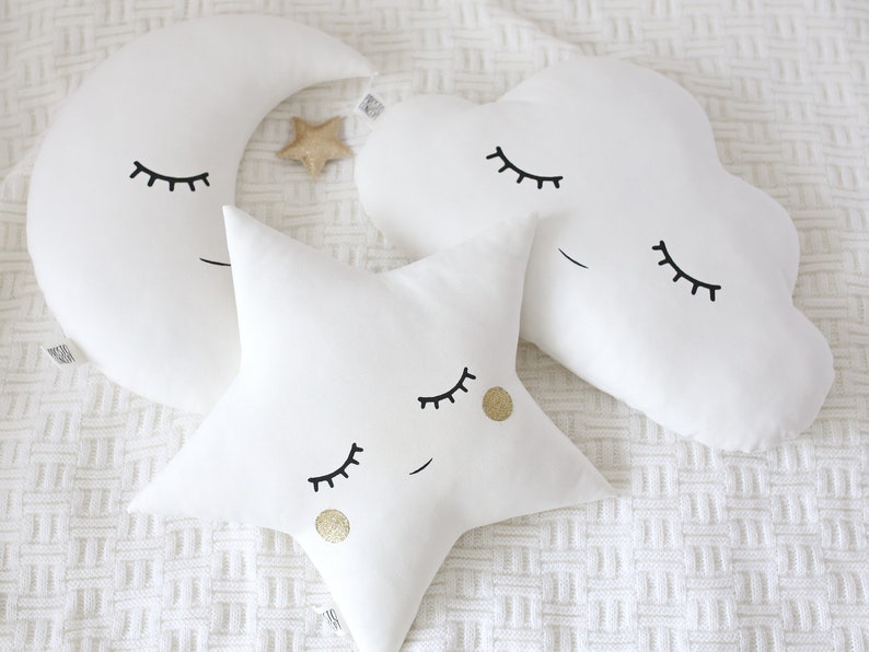 White and Gold Nursery Pillows Moon Cloud Star Baby Room Etsy