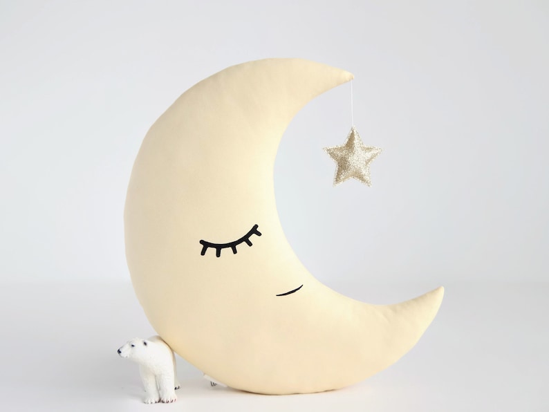Moon Shaped Pillow Moon With Star Cushion Baby Boy Nursery Etsy