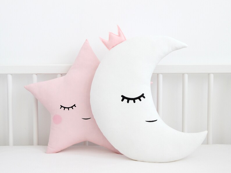 Set of moon and star pillows Toddler girl pillows Pink baby shower image 4