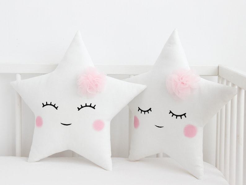 Set of cloud and star shaped pillows Baby cushion Nursery decor for girl image 3