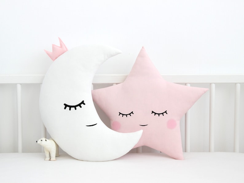 Set of moon and star pillows Toddler girl pillows Pink baby shower image 2