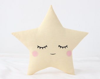 Pale Yellow Star Cushion for Nursery Decor, Dreamy Baby Pillow Shower Gift Idea Boy Girl Gender Neutral  Kids Room Children Bed Teepee