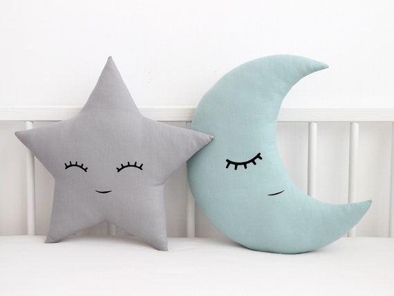 Crescent Moon and Star Pillows Set of 2 Baby Pillows Kids Room Accessories  