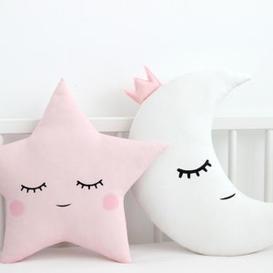 Set of moon and star pillows Toddler girl pillows Pink baby shower image 3