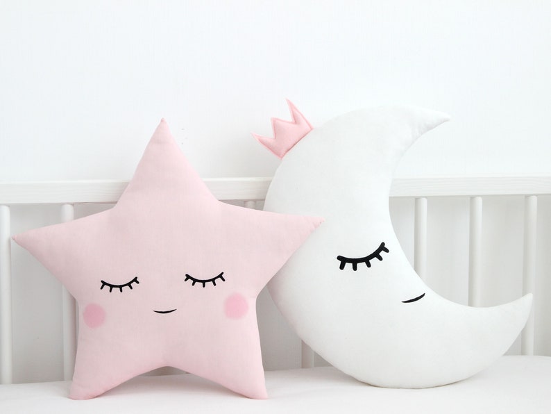 Set of moon and star pillows Toddler girl pillows Pink baby shower image 3