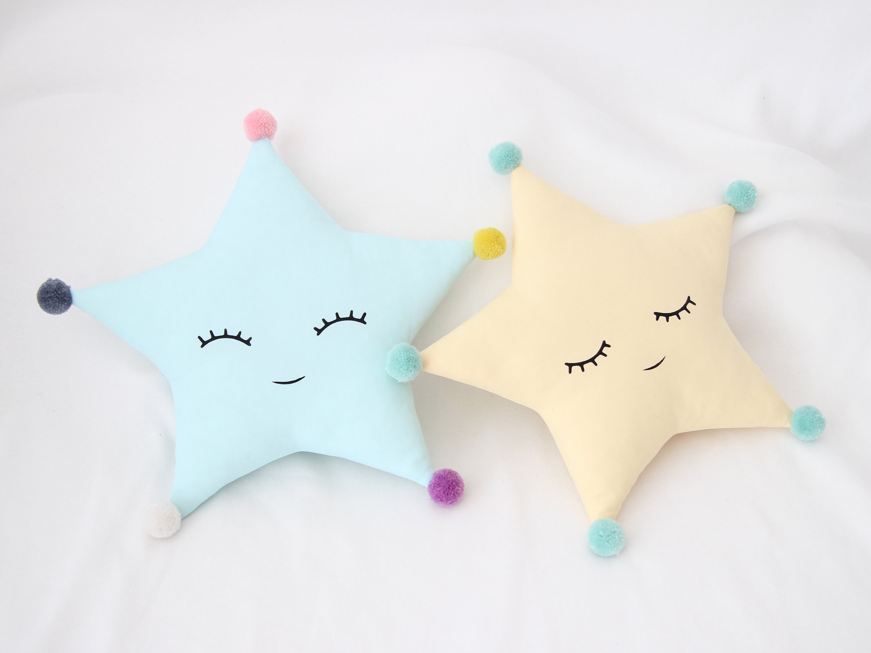 Star pillow with pompoms Star cushion moon nursery decor baby Etsy