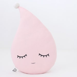 Cojín de gota de lluvia rosa pastel con pompón para decoración de guardería, idea de regalo para baby shower, almohada de ensueño, habitación infantil de género neutro, cielo, cama infantil