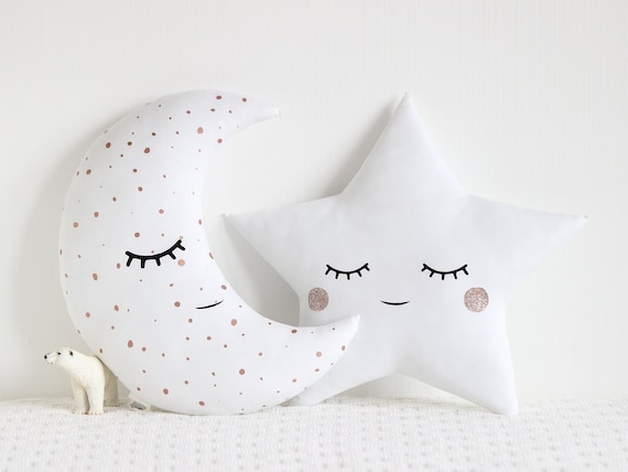 Almohadas de luna y estrella juego de 2 cojines decoracion de guarderia de oro rosa decoracion de habitacion de nina regalo de baby shower almohadas de estrella pequena hospital para ninos