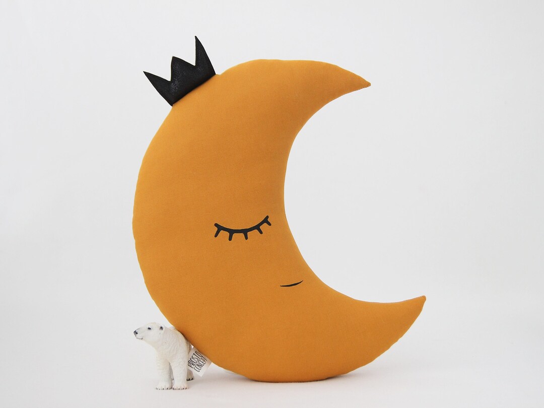 Moon Pillow, Mustard Nursery Decor, Crescent Moon Cushion, Kids Pillow, Yellow Baby Room Decor
