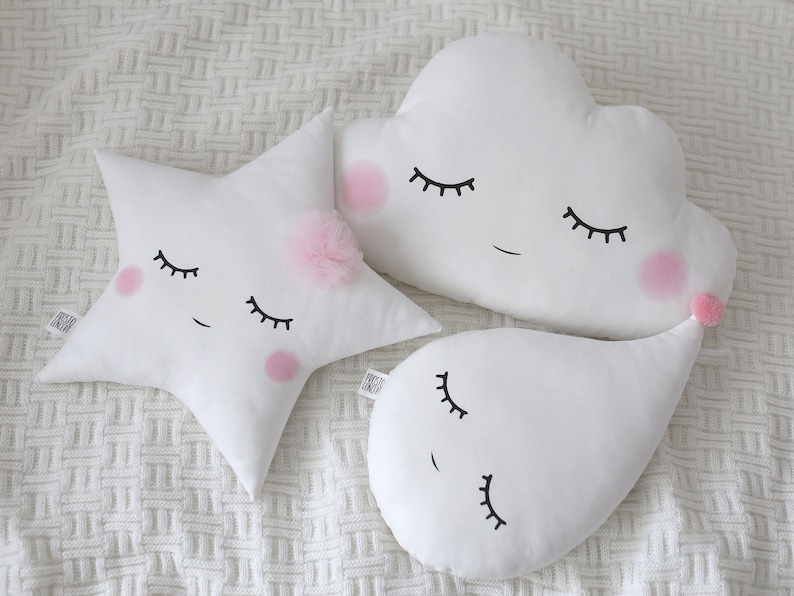 Set of cloud and star shaped pillows Baby cushion Nursery decor for girl image 7