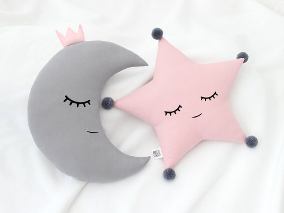 Crescent Moon and Star Pillows Set of 2 Baby Pillows Kids Room Accessories  