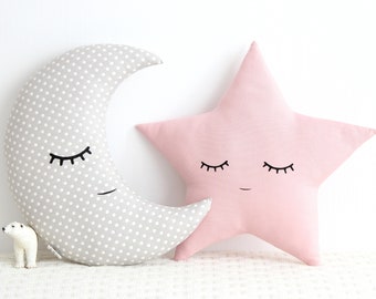 Baby girl nursery decor pillows set star crescent moon beige cushion boho kids room newborn gift toddler twinkle sleeping companion crib cot