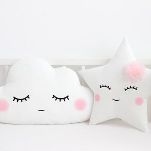 Set of cloud and star shaped pillows Baby cushion Nursery decor for girl Smiley (eyes up)