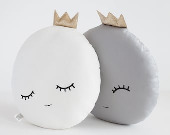 Full Moon Pillow with Glitter Crown for Nursery Decor, Baby Shower Gift Idea Dreamy Cushion Girl  Kids Bed Boy Teepee Sky Gender Neutral