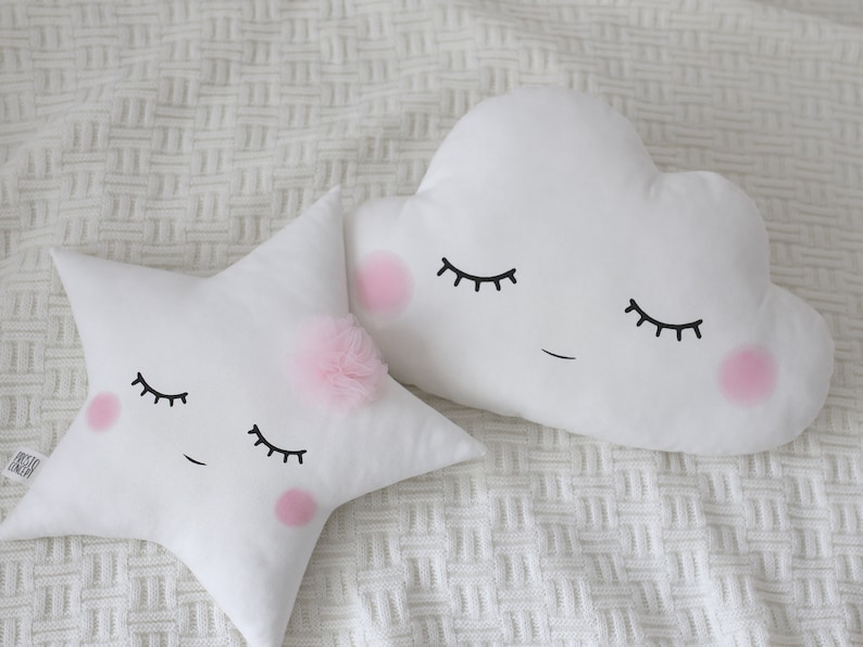 Set of cloud and star shaped pillows Baby cushion Nursery decor for girl image 6