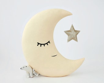 Yellow Moon Pillow, Baby Cushion, Toddler Room Decor, Crescent Moon Pillow, Celestial Pillow, Baby Throw Pillow, Gift For Kids, Decorative