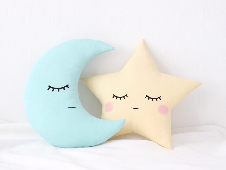 Star and Moon Pillows Set of 2 Pillows Mint Crescent Moon Etsy