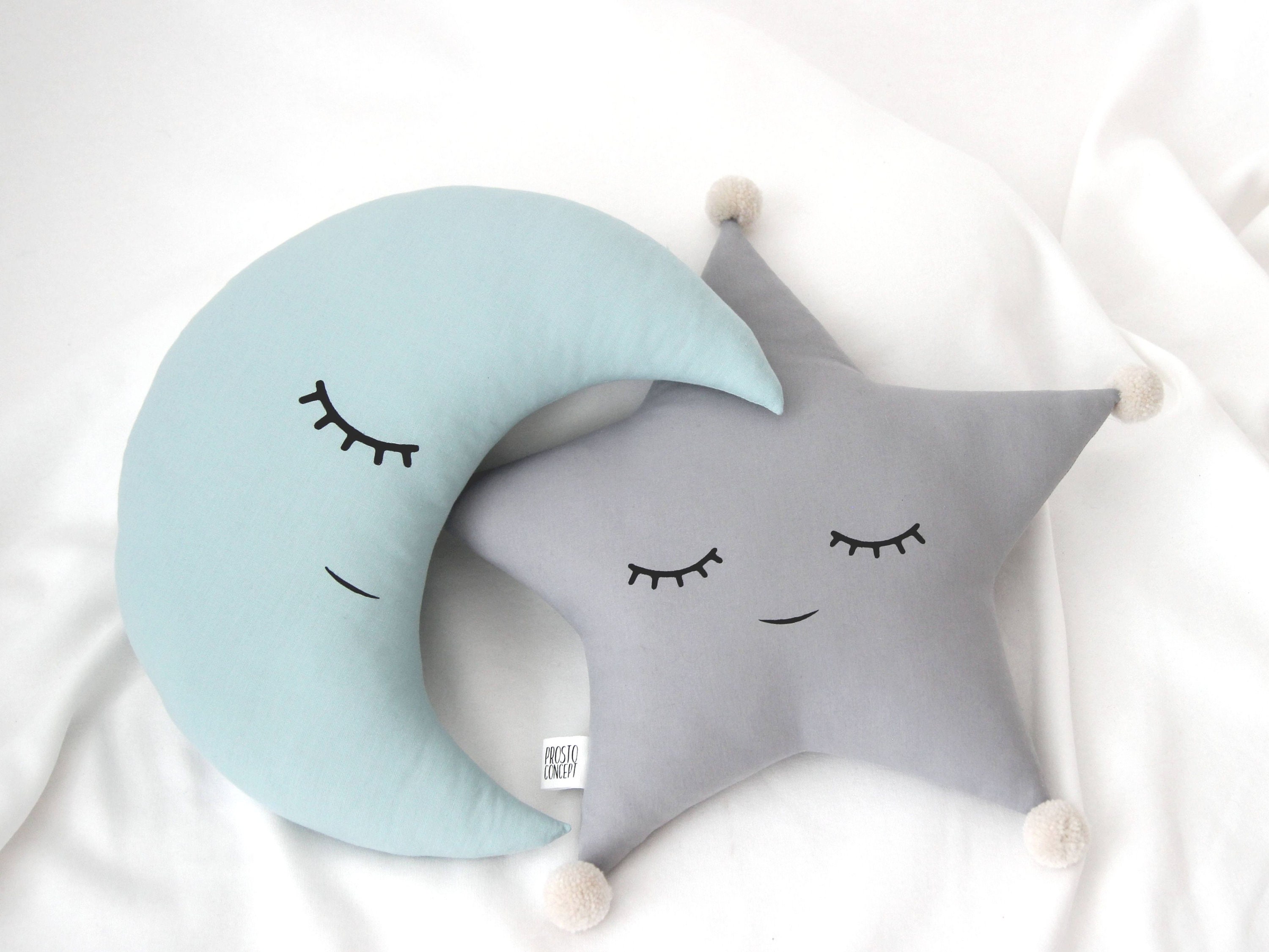 Crescent Moon and Star Pillows Set of 2 Baby Pillows Kids Room Accessories  