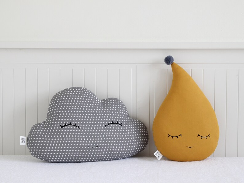 Set Of Cloud And Rain Drop, Set Of 2 Pillows, Raindrop Pillow, Toddler Pillow, Kids Pillow, Baby Room Cushions, Throw Pillow, Nursery Gray Pompom