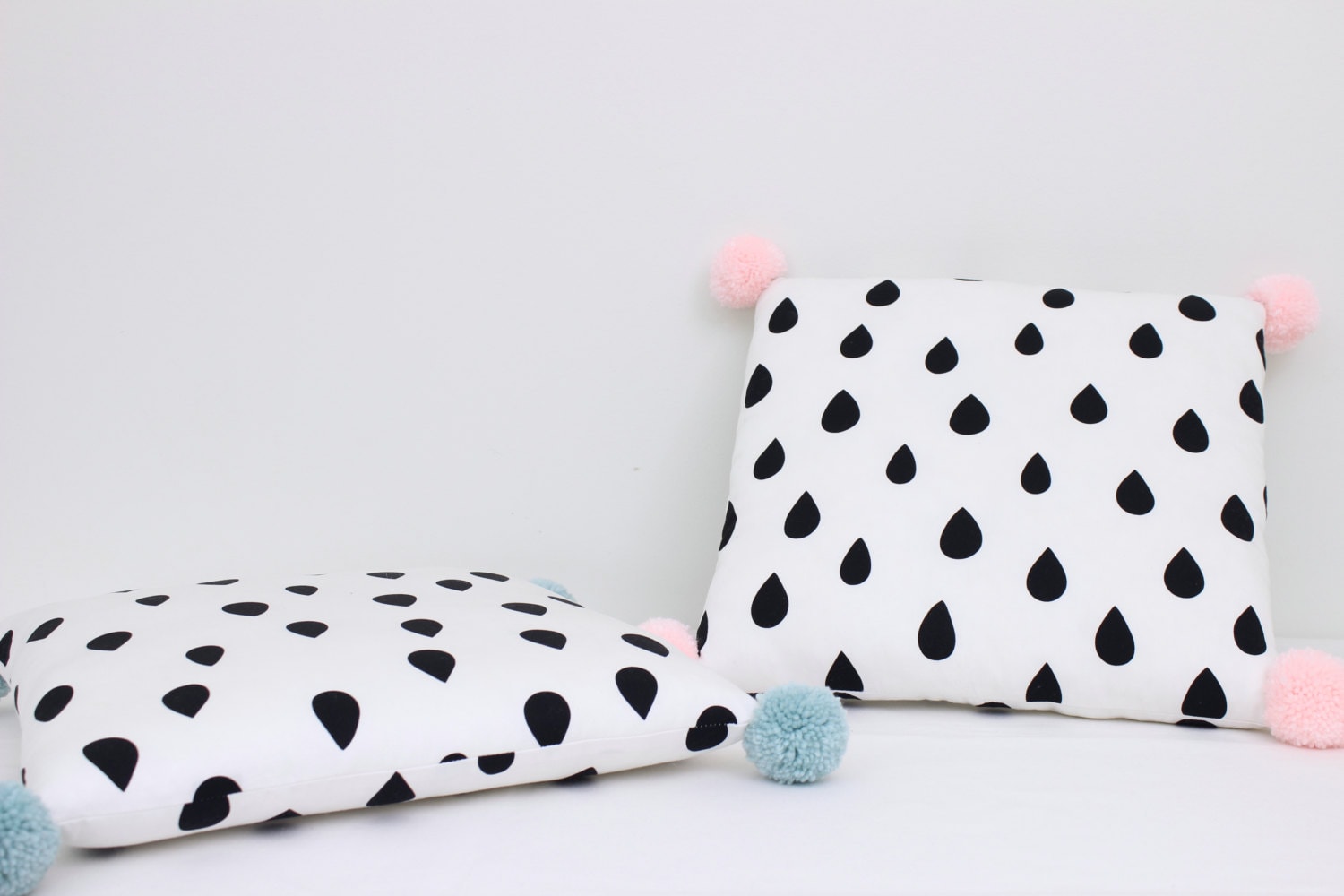 Decorative Pillow With Pom Poms Monochrome Kids Pillows Etsy