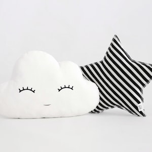 Nursery decorative pillow set, kids cushion star and cloud baby shower theme newborn boy gift black white toddler play room teepee cot decor