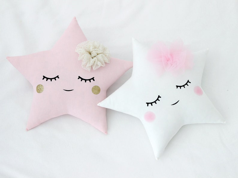 White and Pink Baby Girl Nursery Decor Star Pillow With Etsy