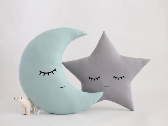 Moon and Star Pillow, Set of 2 Pillows, Nursery Decoration, Baby Chushion,  Moon and Star Plus Toys, Decorative Throw Pillows, Kids Corner 