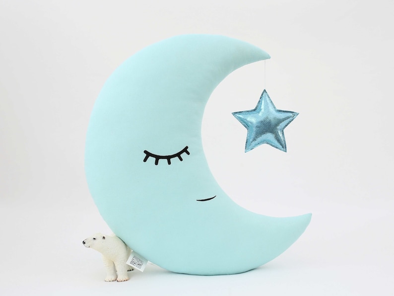 Baby Boy Room Decor, Mint Moon Cushion, Boy Nursery Decor, Moon Pillow Baby, Toddler Pillow, Kids Throw Pillow, Crescent Moon Pillow image 1